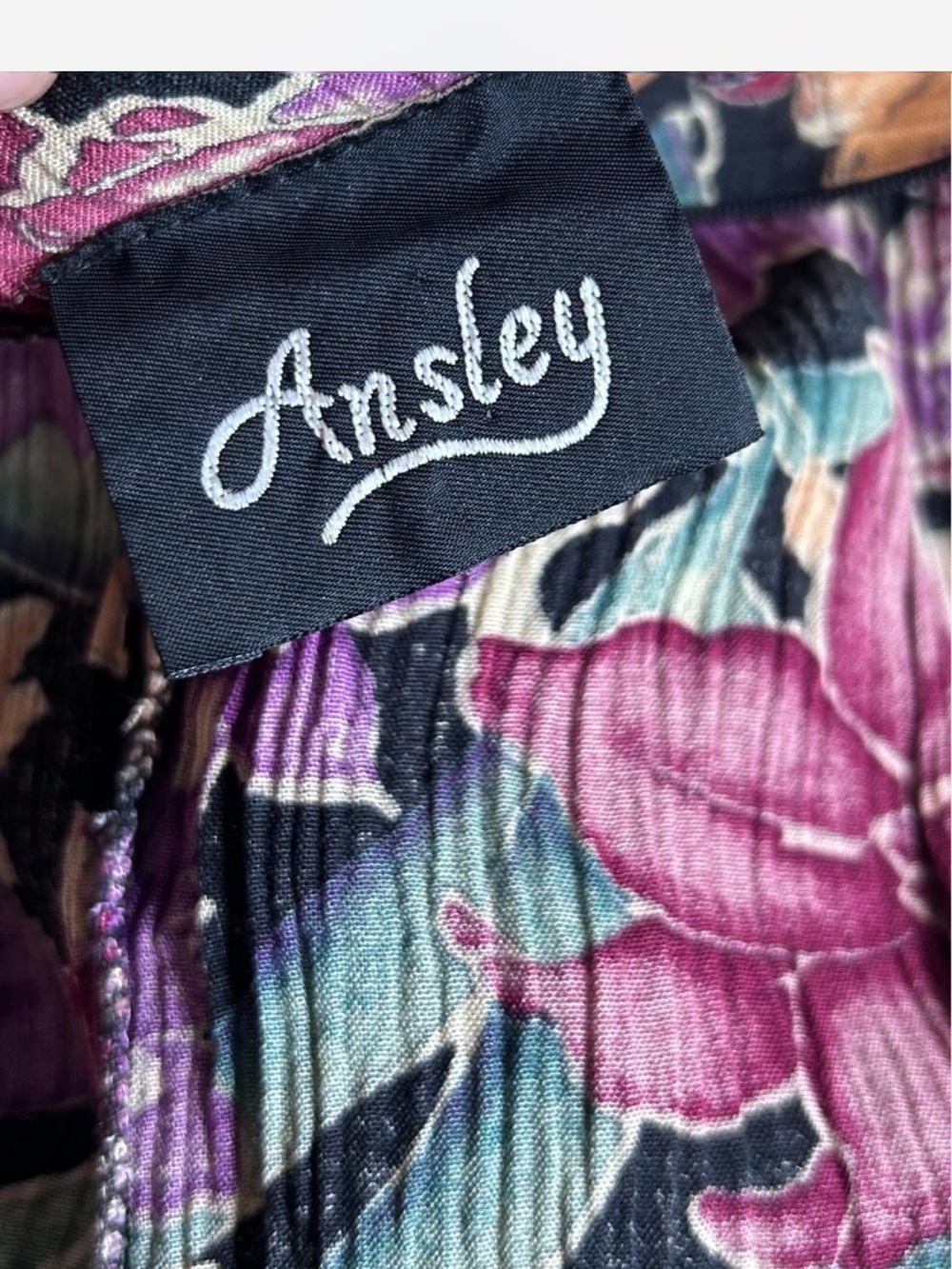 VINTAGE 80s/90s Ansley Floral Plissé Ruffle Dress - Picture 6 of 7